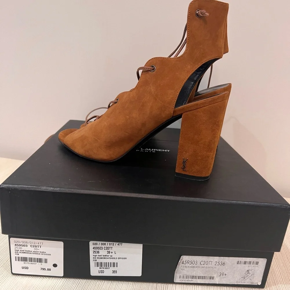 Saint Laurent Babies Suede Lace-Up Sandal, Tan. Size 39.5, gently used. - Picture 2 of 8